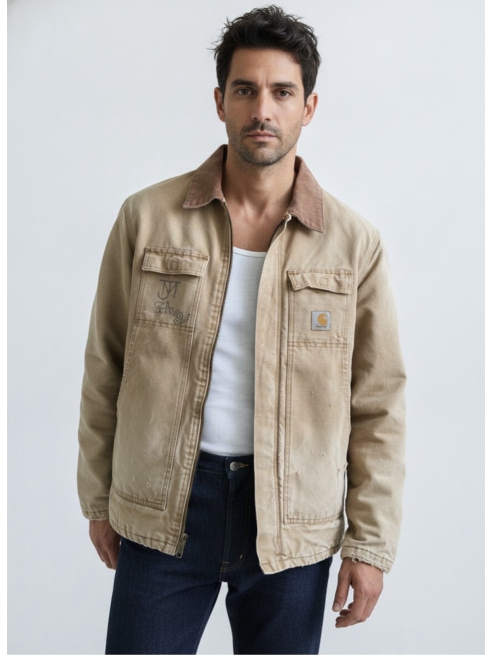 Carhartt Distressed Duck Work Jacket Blanket Lined Large Thrashed